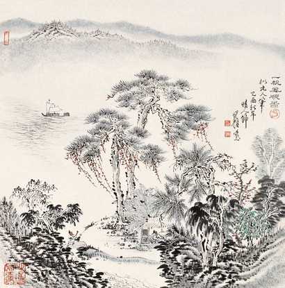 沈明权 2005年作 一帆风顺图 镜心